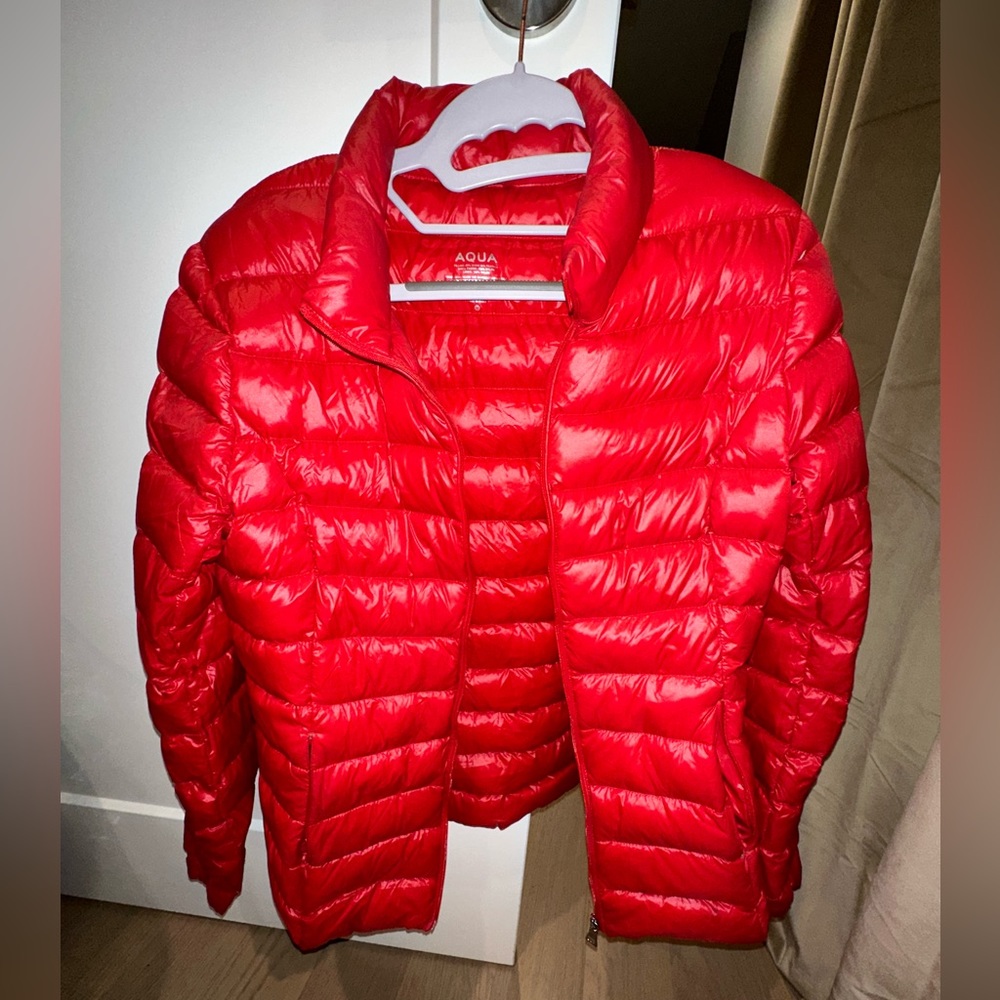 Red aqua puffer jacket